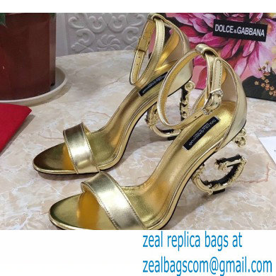 Dolce & Gabbana Heel 10.5cm Leather Sandals Gold with Baroque D & G Heel 2021 - Click Image to Close